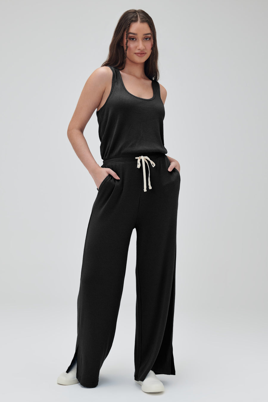 SPIRITUAL GANGSTER JUMPSUIT BALLET RIB WIDE LEG PERFECT
