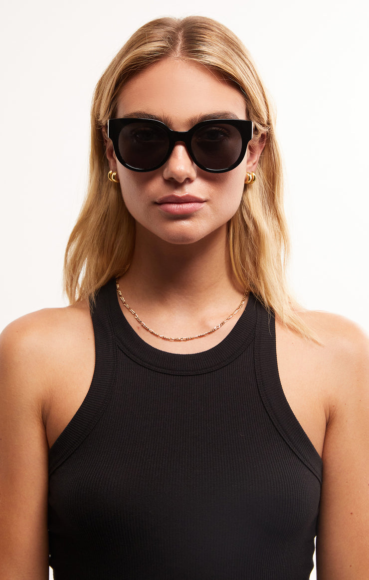 Z SUPPLY SUNGLASS LUNCH DATE POLISHED BLACK | GREY POLARIZED